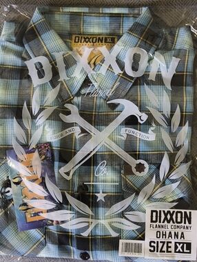 DIXXON Men’s "Ohana" Light Blue and Black Plaid Button-Down Shirt - XL